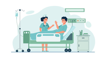 Dedicated Healthcare Professional Attending a Patient In Hospital Room Illustration