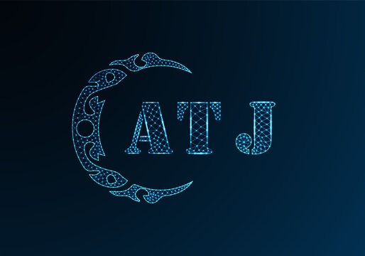 Low poly letter logo ATJ design. ATJ letter logo low poly vector design on blue color gradient background. ATJ logo low poly design