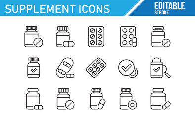 Wellness and Supplement Icons for Nutritional and Pharmaceutical Illustrations

