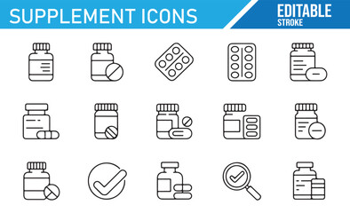 Vector Supplement Bottle and Capsule Icons for Medical and Wellness Illustrations