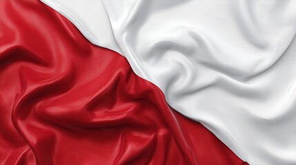 Obraz premium A close-up depicts a diagonally bisected flag; one half is vibrant red, the other pristine white; both sections 