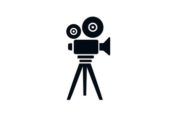 Dark Blue Vintage Movie Camera on Tripod, Isolated on Transparent Background