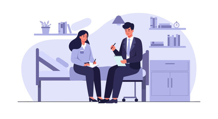 Illustration Depicting A Therapy Session With Therapist And Patient Inside Office