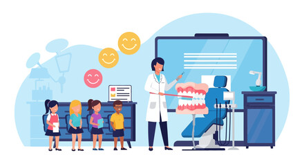 Dental Lesson For Children About Hygiene At Pediatric Dentistry Office