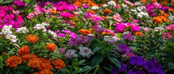 Obraz premium The vibrant display of colorful flowers in a blooming garden landscape.