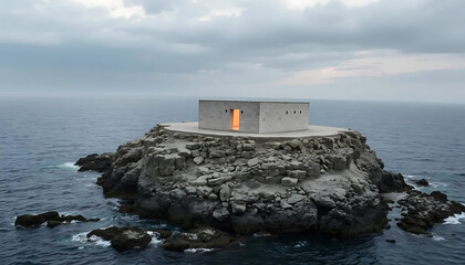A final haven set on an isthmus of rock and sea, its architecture reduced to essentials — light, shadow, salt, and stone.

