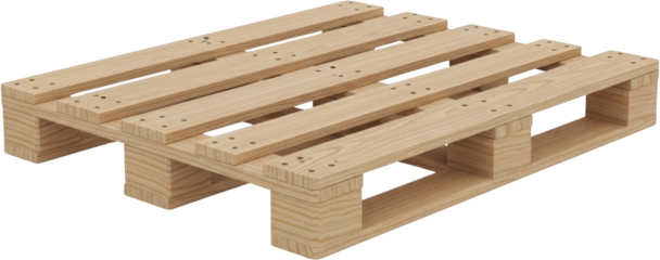 Close up of a light wood pallet with visible grain and small nail heads isolated on black transparent background