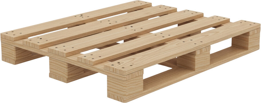 Close up of a light wood pallet with visible grain and small nail heads isolated on black transparent background