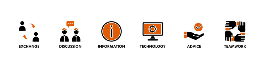 Communication banner web icon vector illustration concept with icon of exchange, discussion, information, technology, advice, and teamwork
