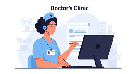 Obraz premium Female Medical Professional Provides Telehealth Support From A Remote Clinic