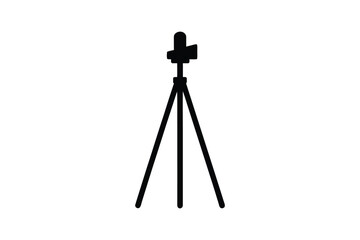 Camera on Tripod Simple Black Silhouette Illustration on White Background for Photography and Videography Equipment Representation silhouette This simple