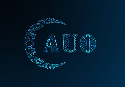Low poly letter logo AUO design. AUO letter logo low poly vector design on blue color gradient background. AUO logo low poly design