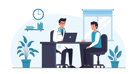 Modern Doctor Consulting Patient In Clinic Vector Illustration Concept