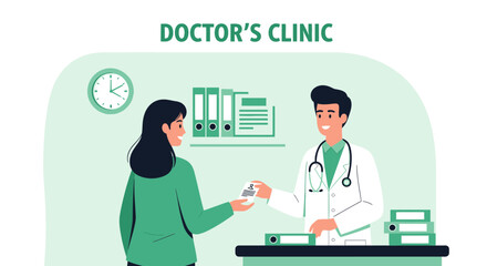 Modern Doctor Giving Prescription To Patient At The Clinic Illustration