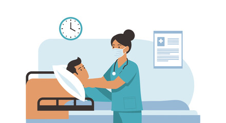 Compassionate Nurse Taking Care Of Patient In Hospital Bed During Pandemic