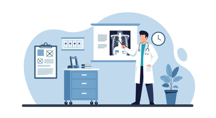 Doctor Analyzing X-Ray In Clinic Health Illustration And Medical Examination Concept