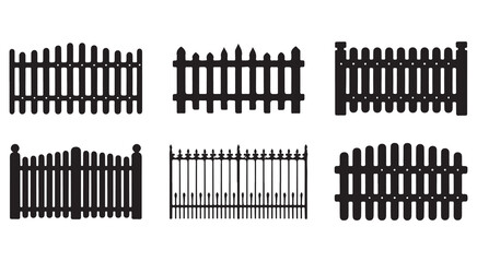 Fence Silhouettes Vector Set – Picket, Iron, and Wooden Fence Icon Collection