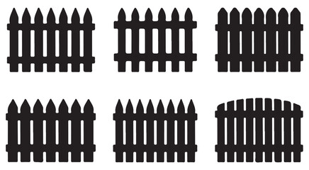 Fence Silhouettes Vector Set – Picket, Iron, and Wooden Fence Icon Collection