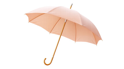 Soft pink umbrella isolated on transparent background with wooden handle and curved tip