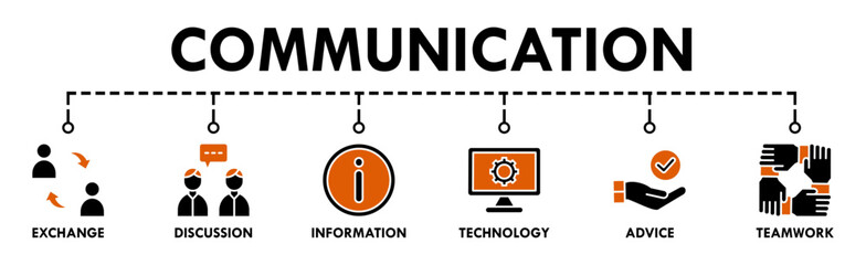 Communication banner web icon vector illustration concept with icon of exchange, discussion, information, technology, advice, and teamwork