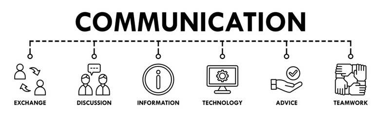Communication banner web icon vector illustration concept with icon of exchange, discussion, information, technology, advice, and teamwork