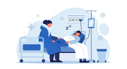 Fototapeta premium Wintertime Hospital Visit Illustration Showing Care And Concern For Loved Ones Health