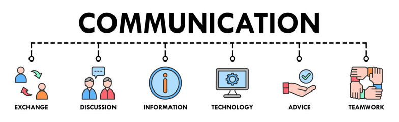 Communication banner web icon vector illustration concept with icon of exchange, discussion, information, technology, advice, and teamwork
