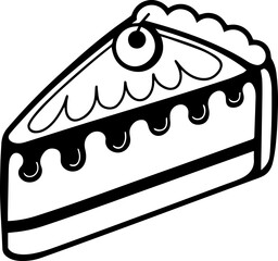 Decorative cake silhouette design, SVG with clean lines.Delicious Slice of Cake with Cherry and Whipped Cream