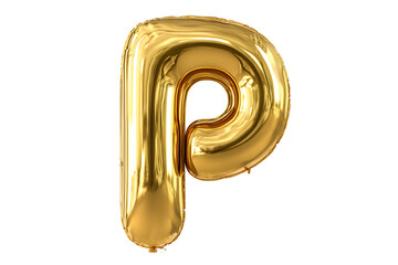 Gold Balloon Letter P on Transparent Background