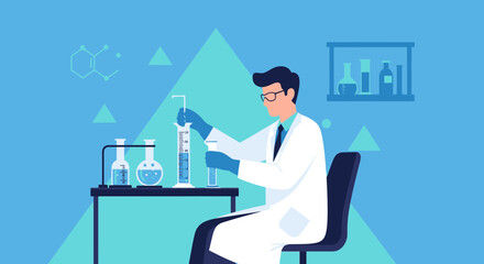 Scientist Or Doctor Mixing Chemical Liquid In Laboratory Vector Illustration
