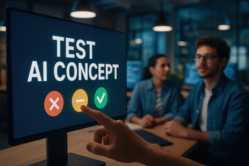 Obraz premium AI software developer collaboration concept with team testing new technology in modern office environment