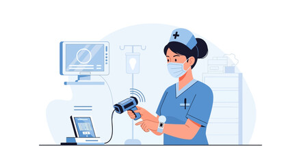 Fototapeta premium Nurse Scanning Barcode For Medication Tracking In Modern Hospital Setting