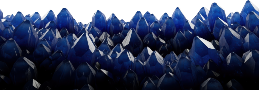 A dense cluster of sharp faceted blue crystals with a textured surface isolate