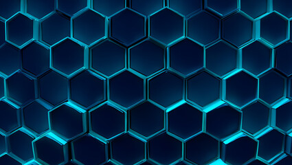 Fototapeta premium Deep blue hexagonal pattern with cyan glow geometric