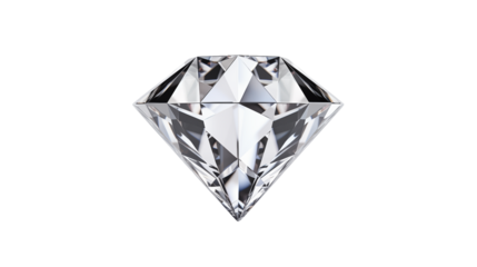 Brilliant cut diamond with sharp facets and sparkling light reflections isolated on white or transparent png.