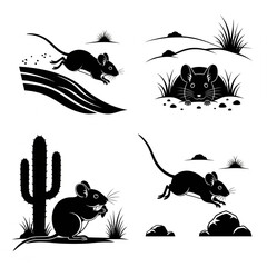 Desert Mouse Vector Set Rodent Wildlife Illustrations