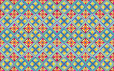 Stylized pattern printing for clothing. Trendy, contemporary ethnic seamless pattern, embroidery cross, diamonds, chevrons.
