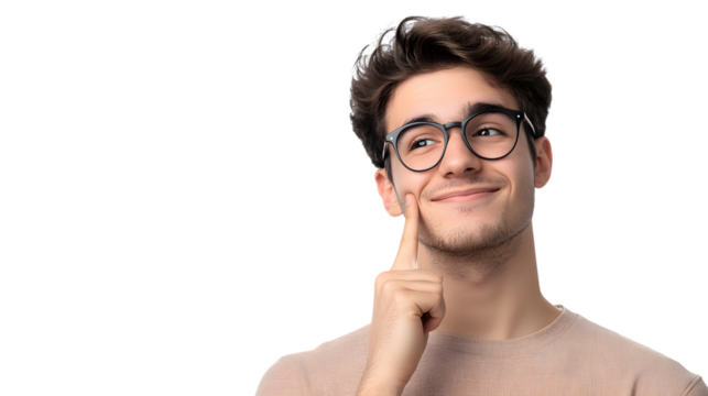 Happy Young Man Wearing Glasses Pointing Finger