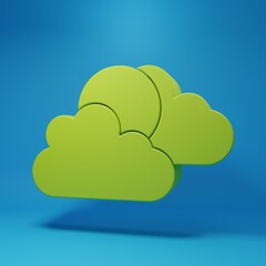 Green Sun and cloud weather icon isolated on blue background. Minimalism concept. 3D render illustration