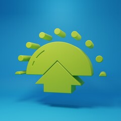 Green Sunrise icon isolated on blue background. Minimalism concept. 3D render illustration