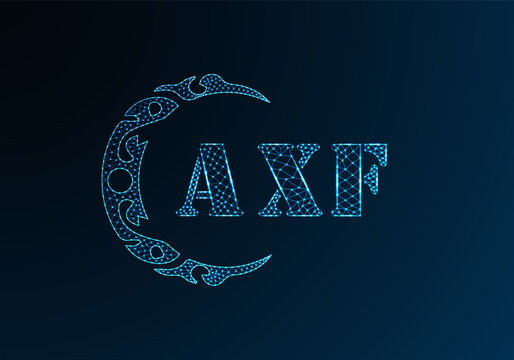 Low poly letter logo AXF design. AXF letter logo low poly vector design on blue color gradient background. AXF logo low poly design