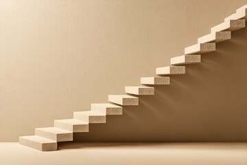 Beige steps ascend a beige wall