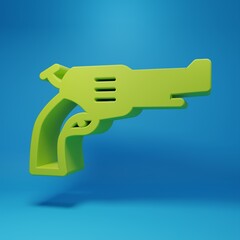 Green Revolver gun icon isolated on blue background. Minimalism concept. 3D render illustration