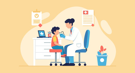 Pediatrician Examining A Child With An Otoscope During A Medical Consultation