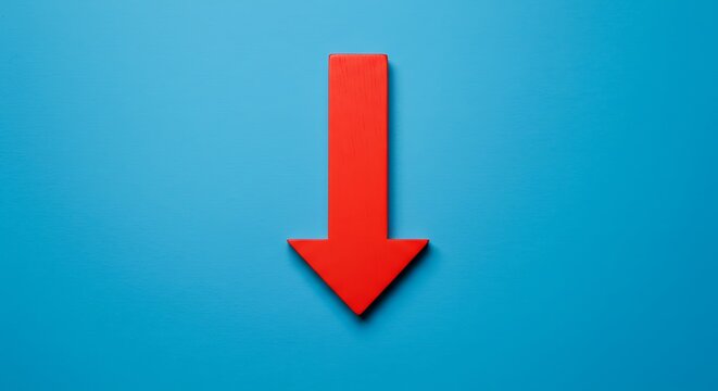 A red arrow pointing down symbolizes decline and economic recession
