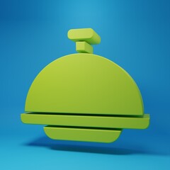 Green Covered with a tray of food icon isolated on blue background. Tray and lid sign. Restaurant cloche with lid. Minimalism concept. 3D render illustration