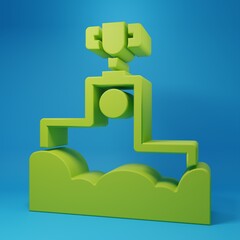 Green Award over sports winner podium icon isolated on blue background. Minimalism concept. 3D render illustration