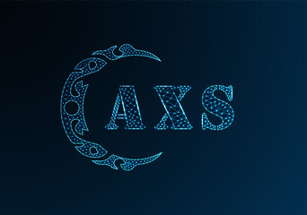 Low poly letter logo AXS design. AXS letter logo low poly vector design on blue color gradient background. AXS logo low poly design
