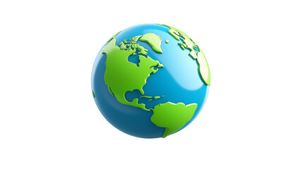 Fototapeta premium Stylized 3D Globe with vibrant continents floating against transparent backdrop.
