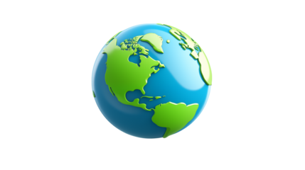 Stylized 3D Globe with vibrant continents floating against transparent backdrop.